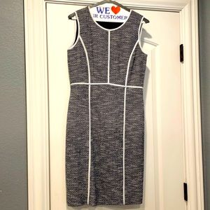 Lafayette navy blue and white sleeveless dress with matching jacket.